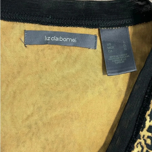 Liz Claiborne V-Neck Long-Sleeved Shirt Size Large Leopard Animal Print Top Tee - Picture 3 of 6